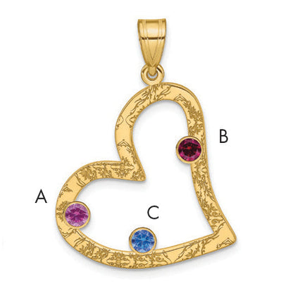 Ss/Gold Plated Sterling Silver/Gold-Plated 3 Birthstone Heart With Ss Bezel Family Pendant