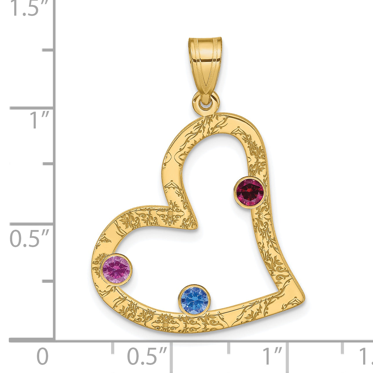 Ss/Gold Plated Sterling Silver/Gold-Plated 3 Birthstone Heart With Ss Bezel Family Pendant