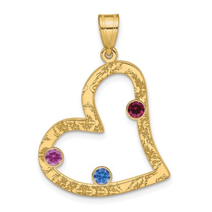 Ss/Gold Plated Sterling Silver/Gold-Plated 3 Birthstone Heart With Ss Bezel Family Pendant