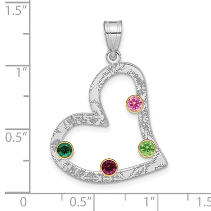 Sterling Silver Ss/Rhod-Plated 4 Birthstone Heart With 14K Bezel Family Pendant