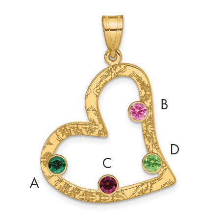 Ss/Gold Plated Sterling Silver/Gold-Plated 4 Birthstone Heart With Ss Bezel Family Pendant