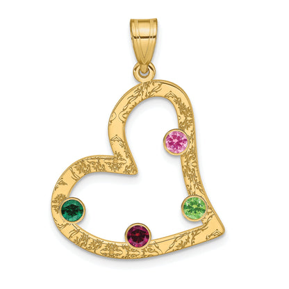 Ss/Gold Plated Sterling Silver/Gold-Plated 4 Birthstone Heart With Ss Bezel Family Pendant