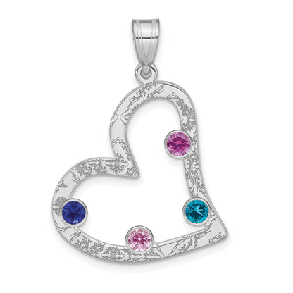 Sterling Silver Ss/Rhodium-Plated 4 Birthstone Heart With Ss Bezel Family Pendant