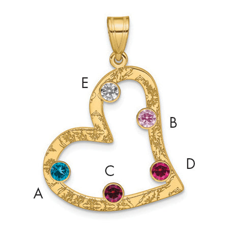 Ss/Gold Plated Sterling Silver/Gold-Plated 5 Birthstone Heart With Ss Bezel Family Pendant