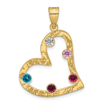 Ss/Gold Plated Sterling Silver/Gold-Plated 5 Birthstone Heart With Ss Bezel Family Pendant