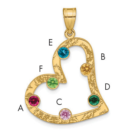 Sterling Silver Ss/Rhod-Plated 6 Birthstone Heart With 14K Bezel Family Pendant