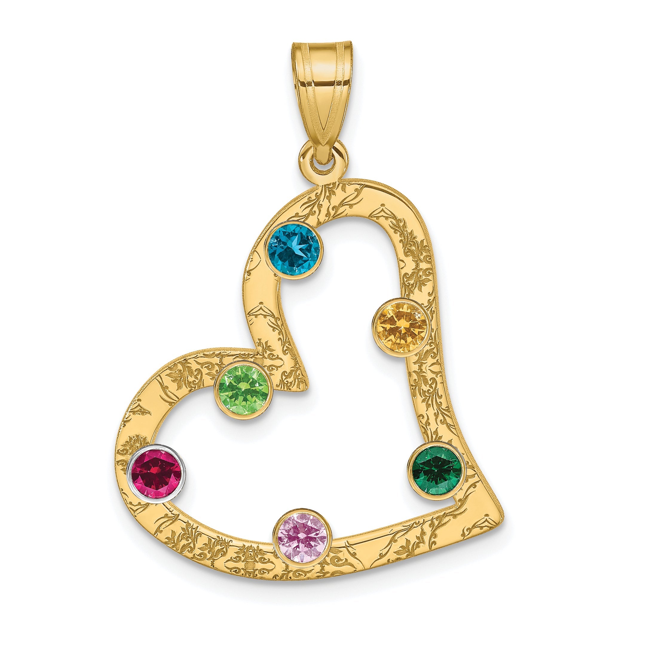 Ss/Gold Plated Sterling Silver/Gold-Plated 6 Birthstone Heart With Ss Bezel Family Pendant