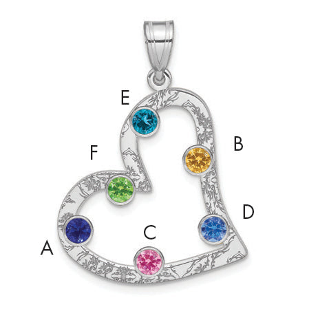 Sterling Silver Ss/Rhodium-Plated 6 Birthstone Heart With Ss Bezel Family Pendant