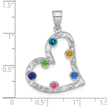 Sterling Silver Ss/Rhodium-Plated 6 Birthstone Heart With Ss Bezel Family Pendant