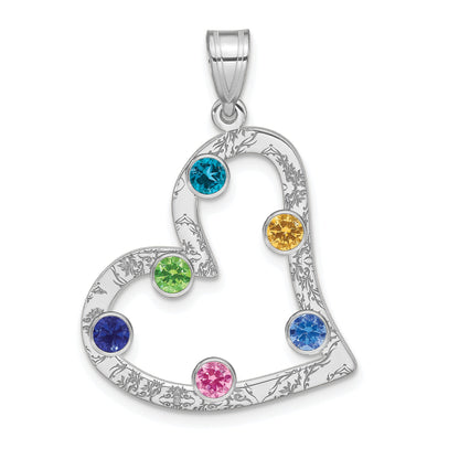 Sterling Silver Ss/Rhodium-Plated 6 Birthstone Heart With Ss Bezel Family Pendant