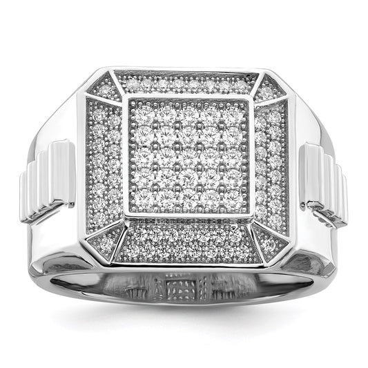 Sterling Silver Brilliant Embers Rhodium-Plated 89 Stone Micro Pav Cz Polished Men'S Ring
