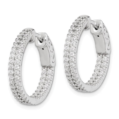 Sterling Silver Shimmer Rhodium-Plated 100 Stone Pav 1.3mm Cz In And Out Round Hinged Hoop Earrings