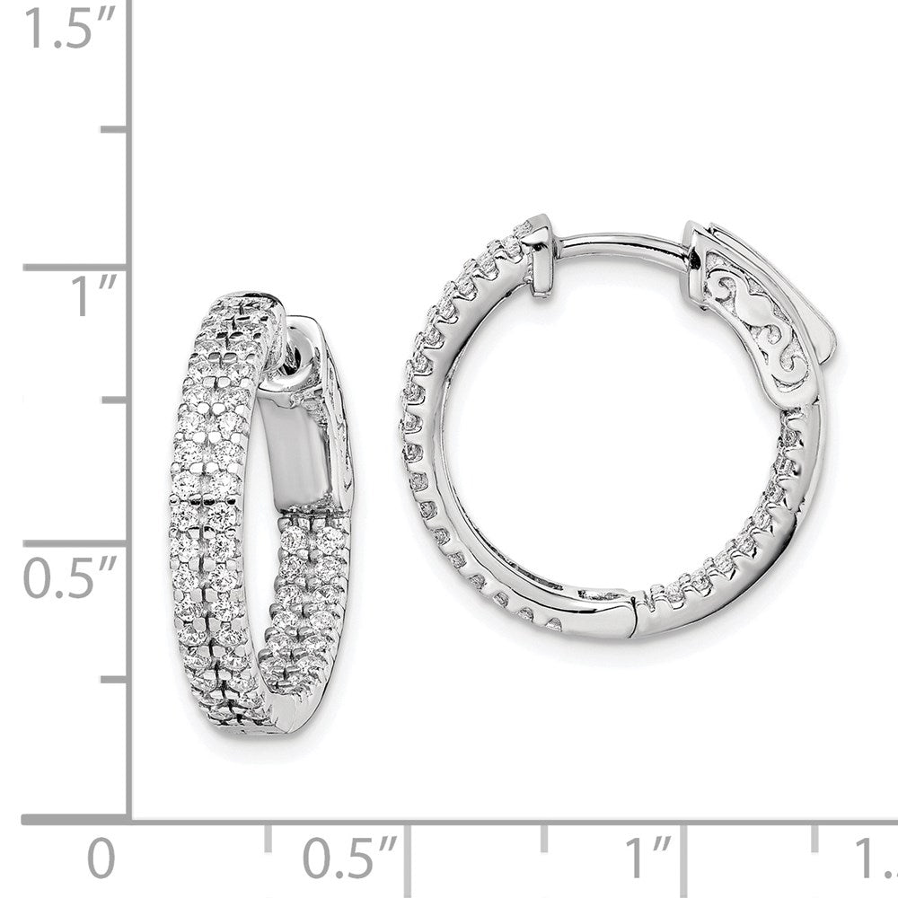 Sterling Silver Shimmer Rhodium-Plated 100 Stone Pav 1.3mm Cz In And Out Round Hinged Hoop Earrings