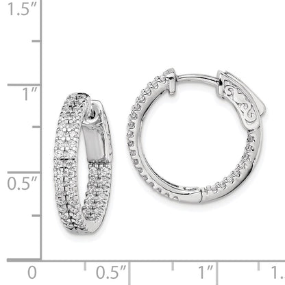 Sterling Silver Shimmer Rhodium-Plated 100 Stone Pav 1.3mm Cz In And Out Round Hinged Hoop Earrings