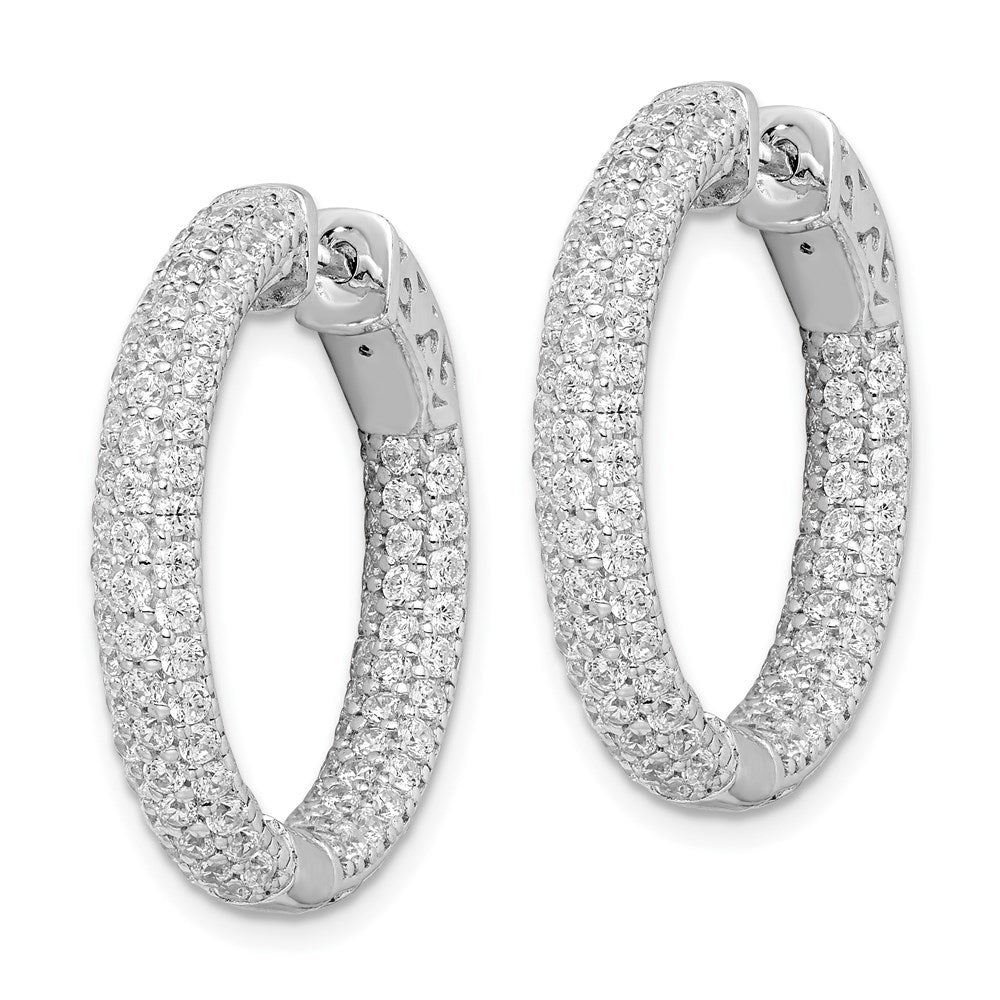 Sterling Silver Shimmer Rhodium-Plated 178 Stone Pav 1.5mm Cz In And Out Round Hinged Hoop Earrings