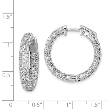 Sterling Silver Shimmer Rhodium-Plated 178 Stone Pav 1.5mm Cz In And Out Round Hinged Hoop Earrings