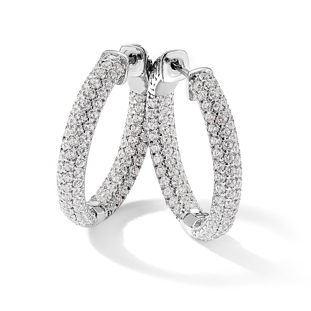 Sterling Silver Shimmer Rhodium-Plated 178 Stone Pav 1.5mm Cz In And Out Round Hinged Hoop Earrings