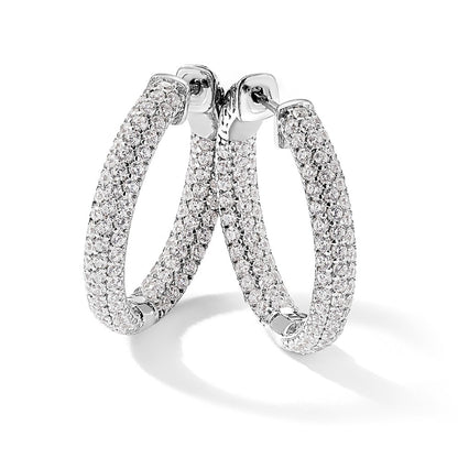 Sterling Silver Shimmer Rhodium-Plated 178 Stone Pav 1.5mm Cz In And Out Round Hinged Hoop Earrings