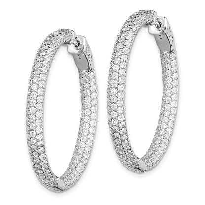 Sterling Silver Shimmer Rhodium-Plated 304 Stone Pav 1.5mm Cz In And Out Round Hinged Hoop Earrings