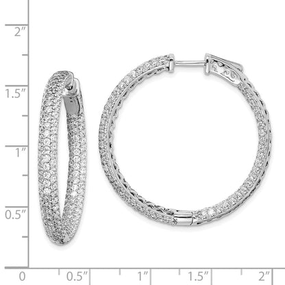 Sterling Silver Shimmer Rhodium-Plated 304 Stone Pav 1.5mm Cz In And Out Round Hinged Hoop Earrings