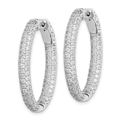 Sterling Silver Shimmer Rhodium-Plated 208 Stone Pav 1.5mm Cz In And Out Oval Hinged Hoop Earrings