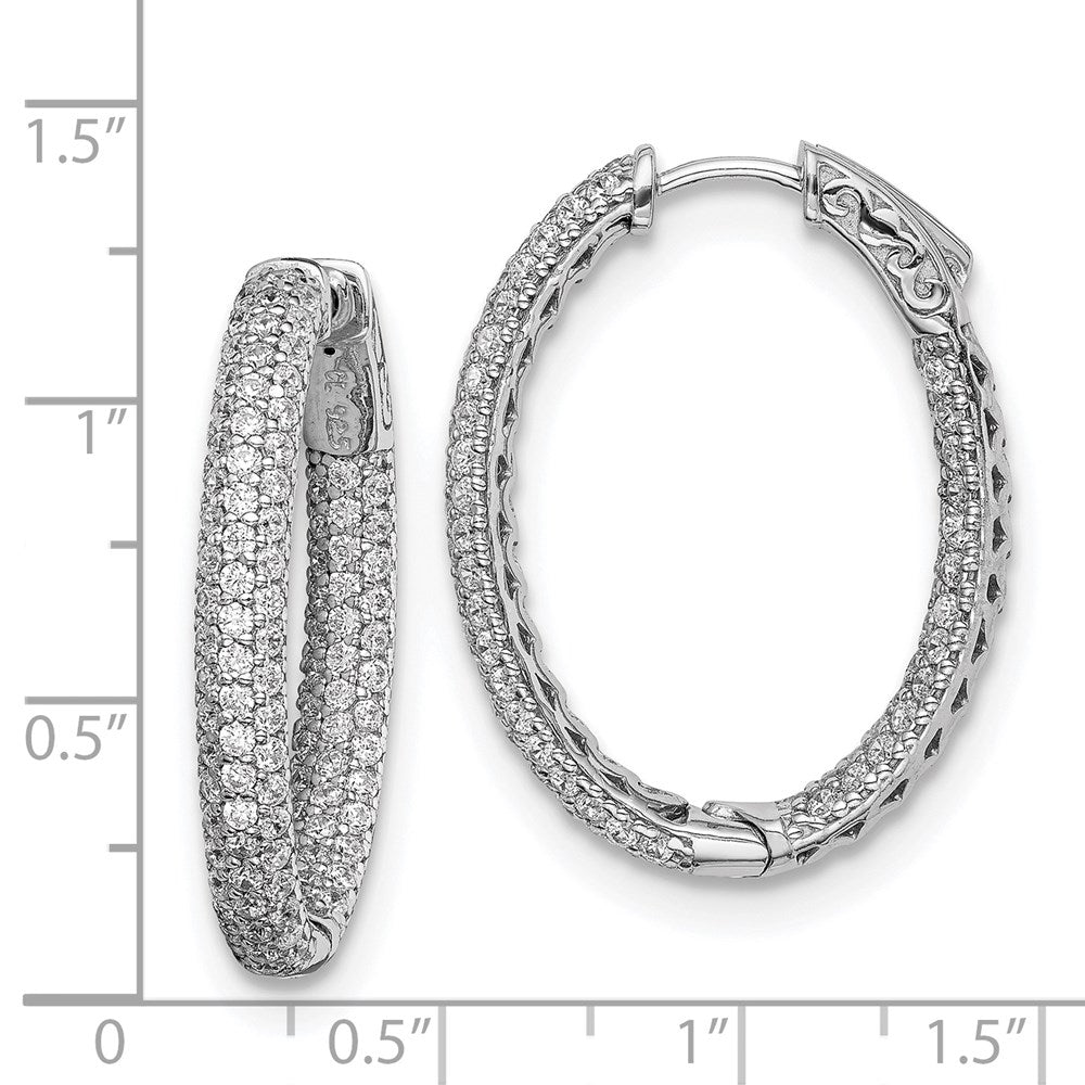 Sterling Silver Shimmer Rhodium-Plated 208 Stone Pav 1.5mm Cz In And Out Oval Hinged Hoop Earrings