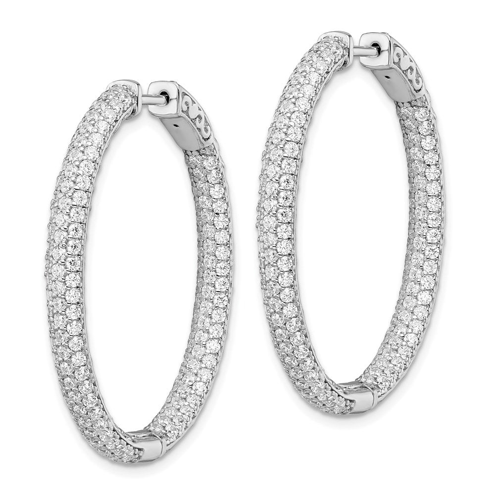 Sterling Silver Shimmer Rhodium-Plated 292 Stone Pav 1.5mm Cz In And Out Oval Hinged Hoop Earrings