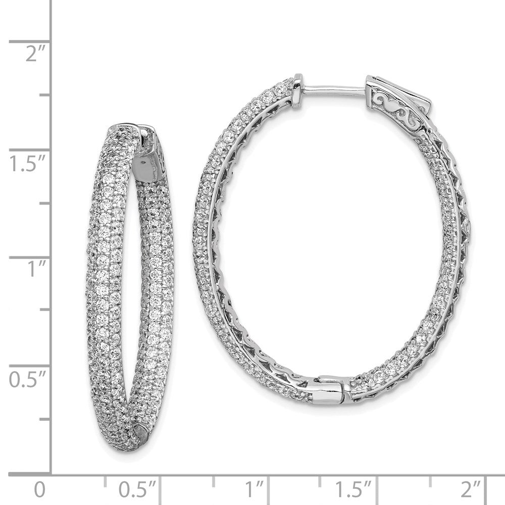 Sterling Silver Shimmer Rhodium-Plated 292 Stone Pav 1.5mm Cz In And Out Oval Hinged Hoop Earrings