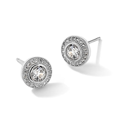 Brilliant Embers Sterling Silver Rhodium-plated 40 Stone Micro Pav‚ Halo CZ Post Earrings
