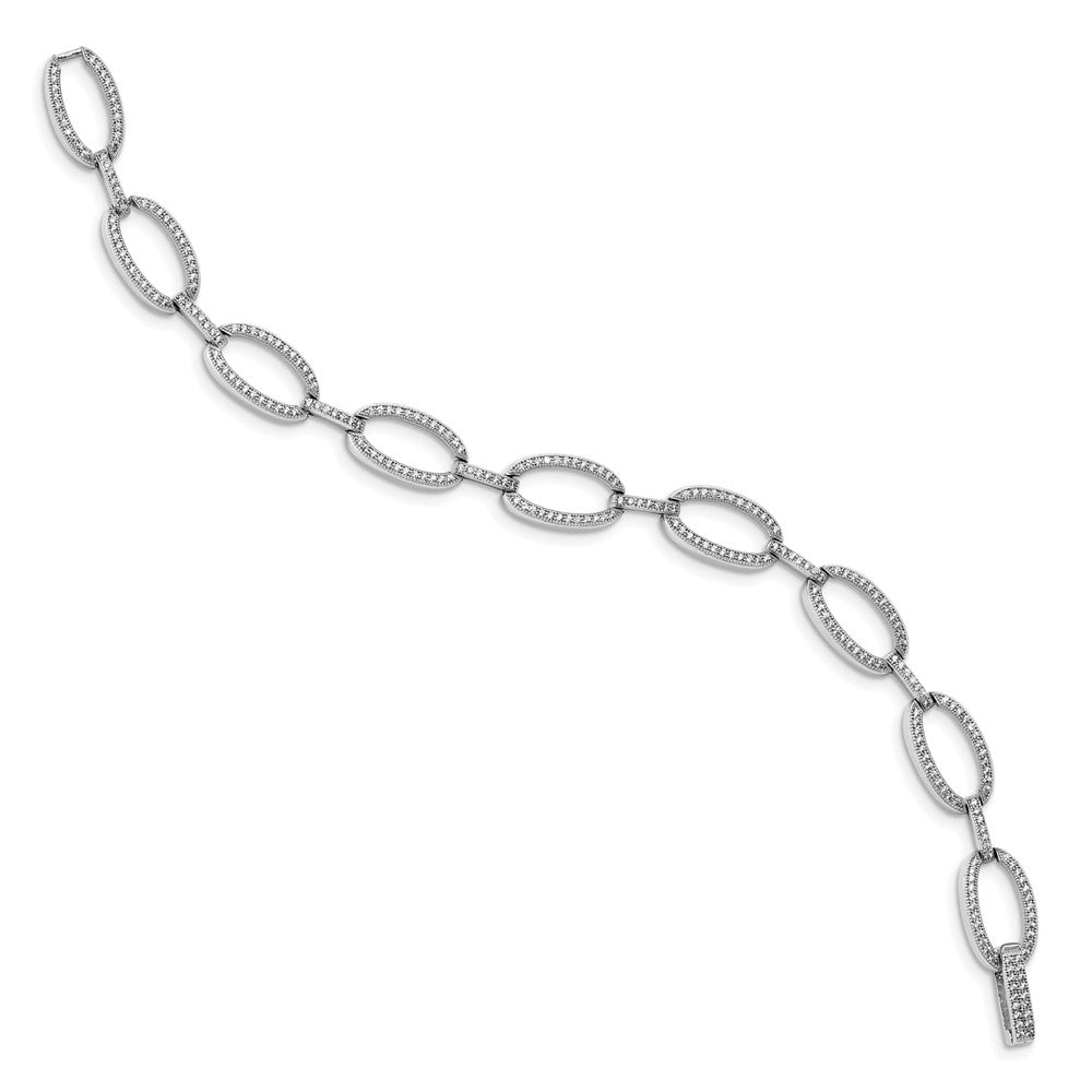 Sterling Silver Brilliant Embers Rhodium-Plated 266 Stone 7.25 Inch With Box Catch Clasp Micro Pav Cz Polished Bracelet