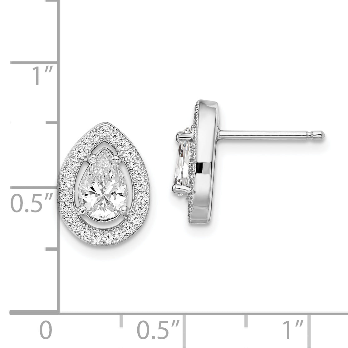 Sterling Silver Brilliant Embers Rhodium-Plated 52 Stone Pear Halo Micro Pav Cz Teardrop Post Earrings
