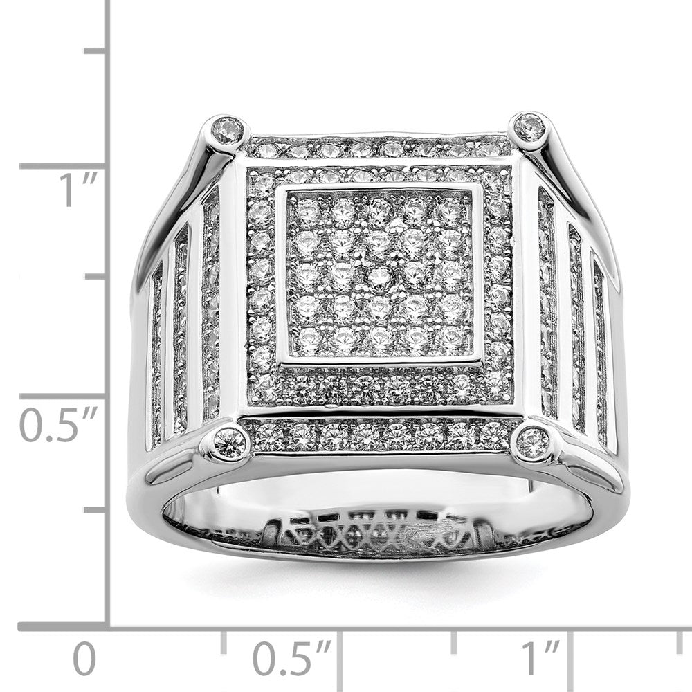 Sterling Silver Brilliant Embers Rhodium-Plated 109 Stone Micro Pav Cz Men'S Ring
