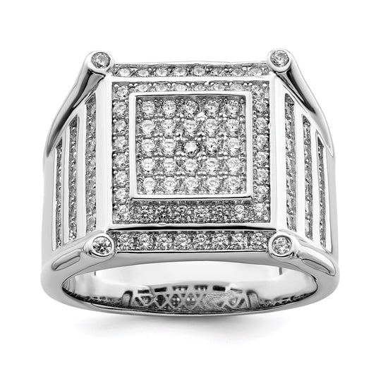 Sterling Silver Brilliant Embers Rhodium-Plated 109 Stone Micro Pav Cz Men'S Ring