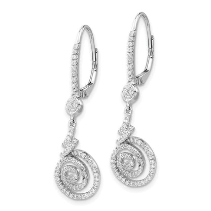 Sterling Silver & Cz Swirl Leverback Dangle Earrings