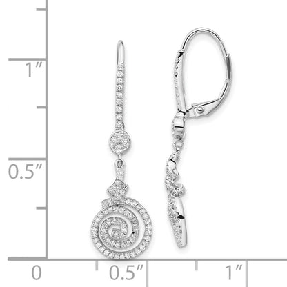 Sterling Silver & Cz Swirl Leverback Dangle Earrings