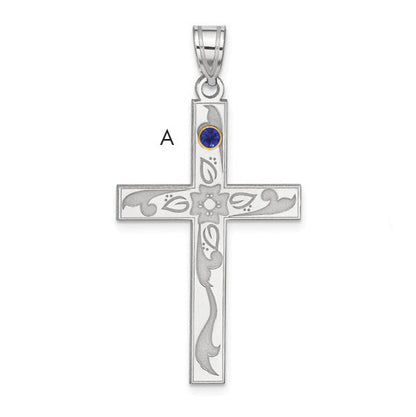 Sterling Silver Rh-Plt/14K Bezel Crystal Family Cross Pendant