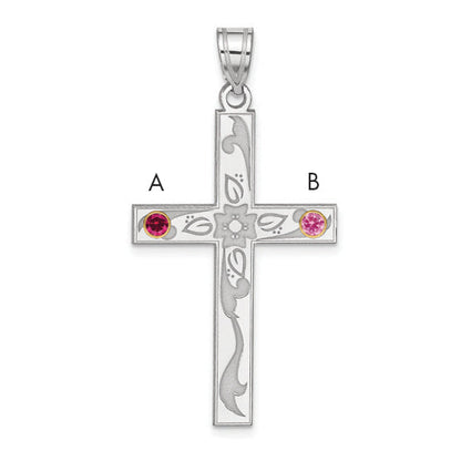 Sterling Silver Rh-Plt/14K Bezel Crystal Family Cross Pendant
