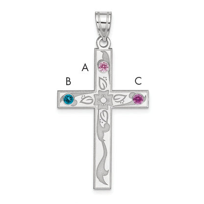 Sterling Silver Rh-Plt Crystal Family Cross Pendant