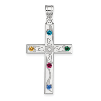 Sterling Silver Rh-Plt Crystal Family Cross Pendant