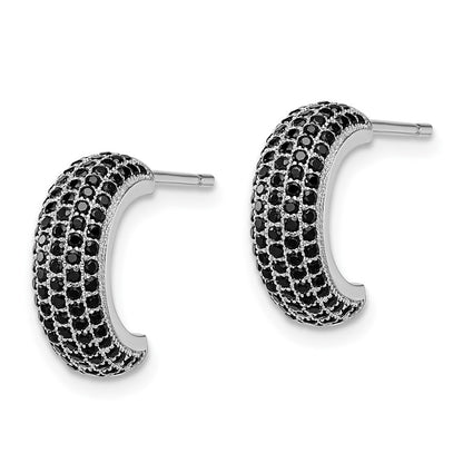 Sterling Silver Brilliant Embers Rhodium-Plated 198 Stone Black Micro Pav Cz J Hoop Post Earrings