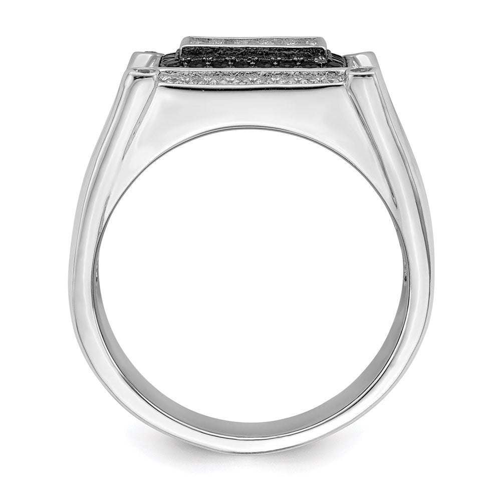 Sterling Silver Brilliant Embers Rhodium-Plated 113 Stone Micro Pav Cz Black And White Men'S Ring
