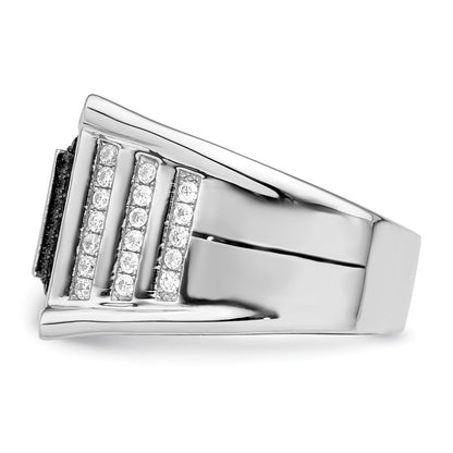 Sterling Silver Brilliant Embers Rhodium-Plated 113 Stone Micro Pav Cz Black And White Men'S Ring