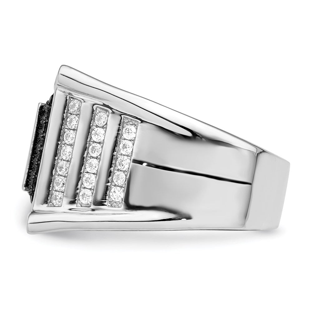 Sterling Silver Brilliant Embers Rhodium-Plated 113 Stone Micro Pav Cz Black And White Men'S Ring