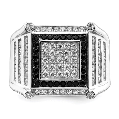 Sterling Silver Brilliant Embers Rhodium-Plated 113 Stone Micro Pav Cz Black And White Men'S Ring