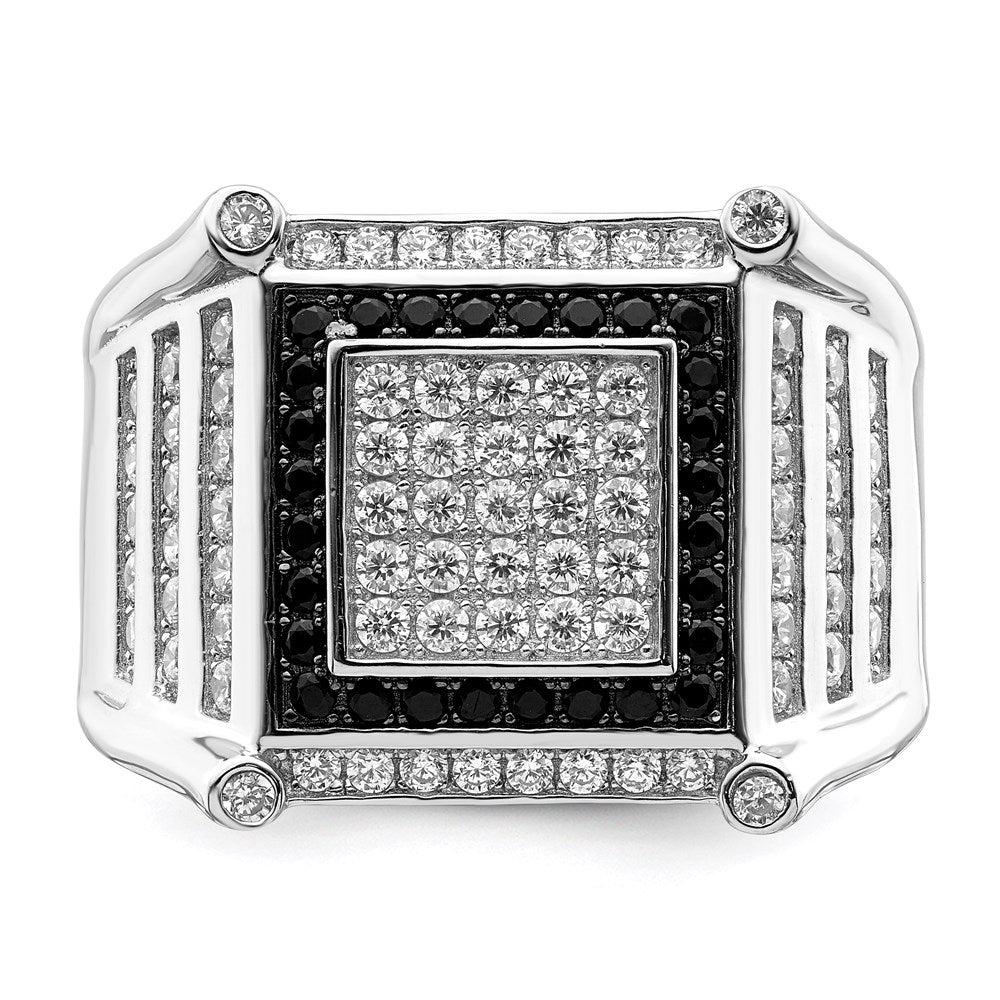 Sterling Silver Brilliant Embers Rhodium-Plated 113 Stone Micro Pav Cz Black And White Men'S Ring