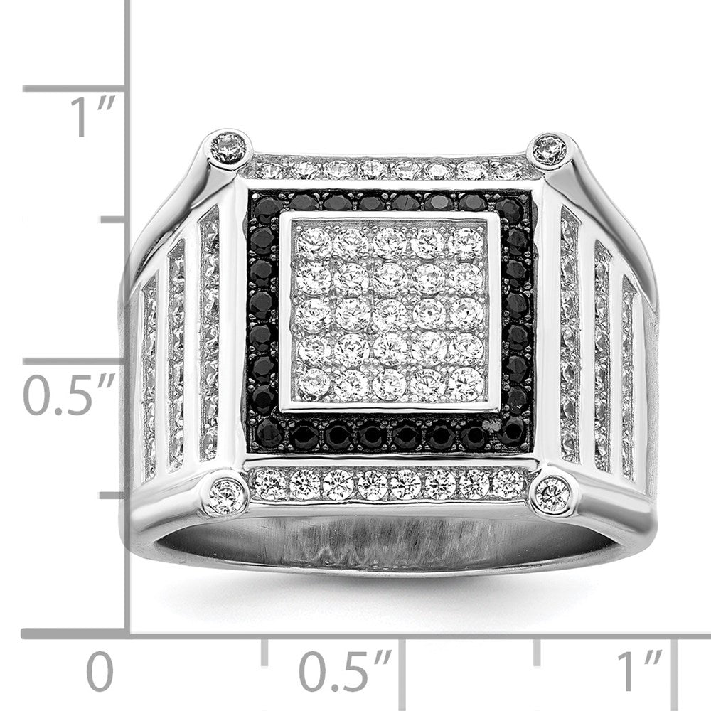 Sterling Silver Brilliant Embers Rhodium-Plated 113 Stone Micro Pav Cz Black And White Men'S Ring