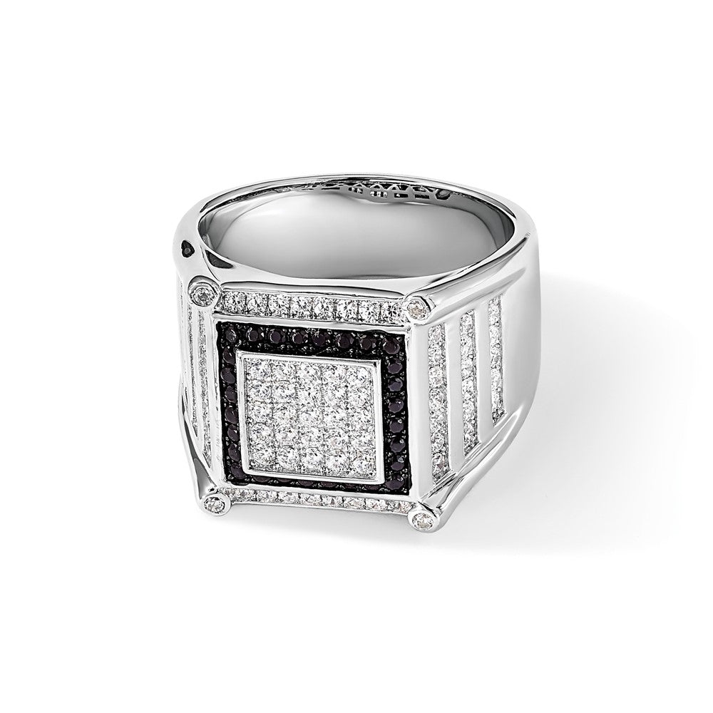 Sterling Silver Brilliant Embers Rhodium-Plated 113 Stone Micro Pav Cz Black And White Men'S Ring