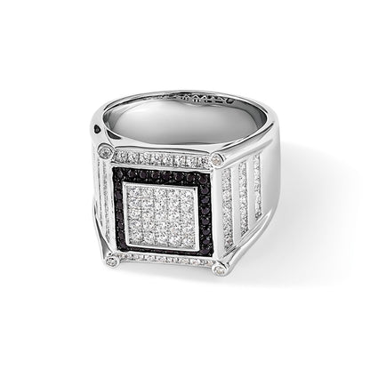 Sterling Silver Brilliant Embers Rhodium-Plated 113 Stone Micro Pav Cz Black And White Men'S Ring
