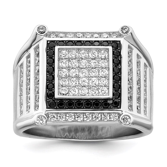 Sterling Silver Brilliant Embers Rhodium-Plated 113 Stone Micro Pav Cz Black And White Men'S Ring