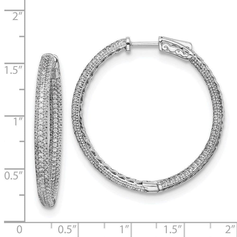 Sterling Silver Shimmer Rhodium-Plated 400 Stone Pav 1.1mm Cz In And Out Round Hinged Hoop Earrings